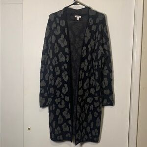 Nine West Leopard Print Black and‎ Gray Long Knit Cardigan Women’s Large